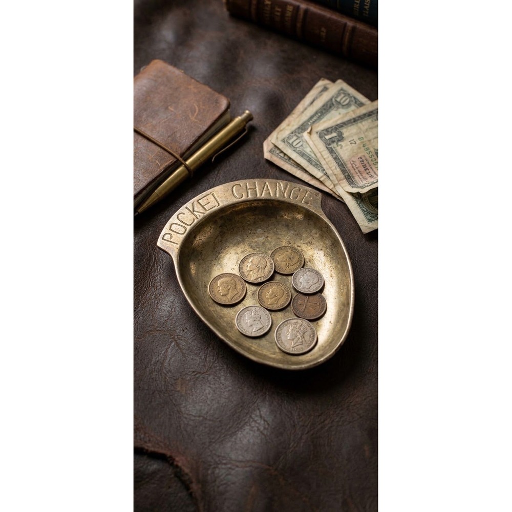Vintage MSR Imports Solid Brass Pocket Change Valet Tray Catchall Coin Dish 4"